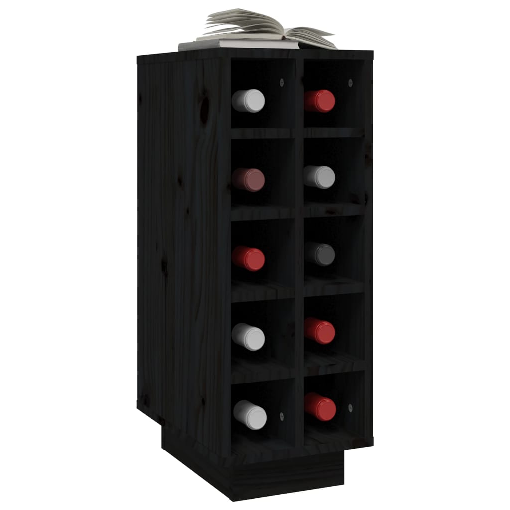 vidaXL vīna pudeļu plaukts, melns, 23x34x61 cm, priedes masīvkoks