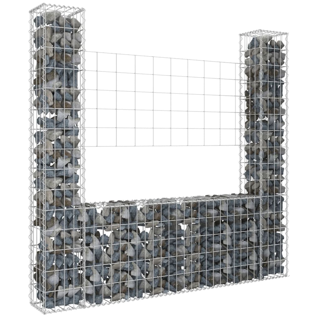 vidaXL gabionu siena ar 2 stabiem, U-forma, dzelzs, 140x20x150 cm