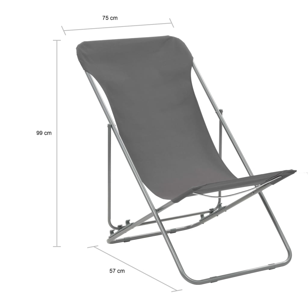 vidaXL saliekami pludmales krēsli, 2 gab., tērauds, audums, pelēki