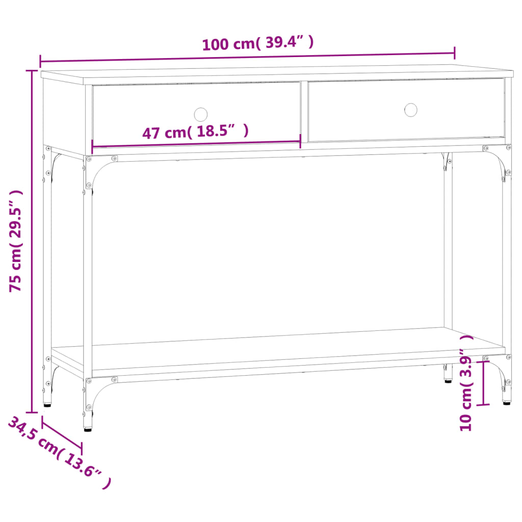 vidaXL konsoles galdiņš, melns, 100x34,5x75 cm, inženierijas koks