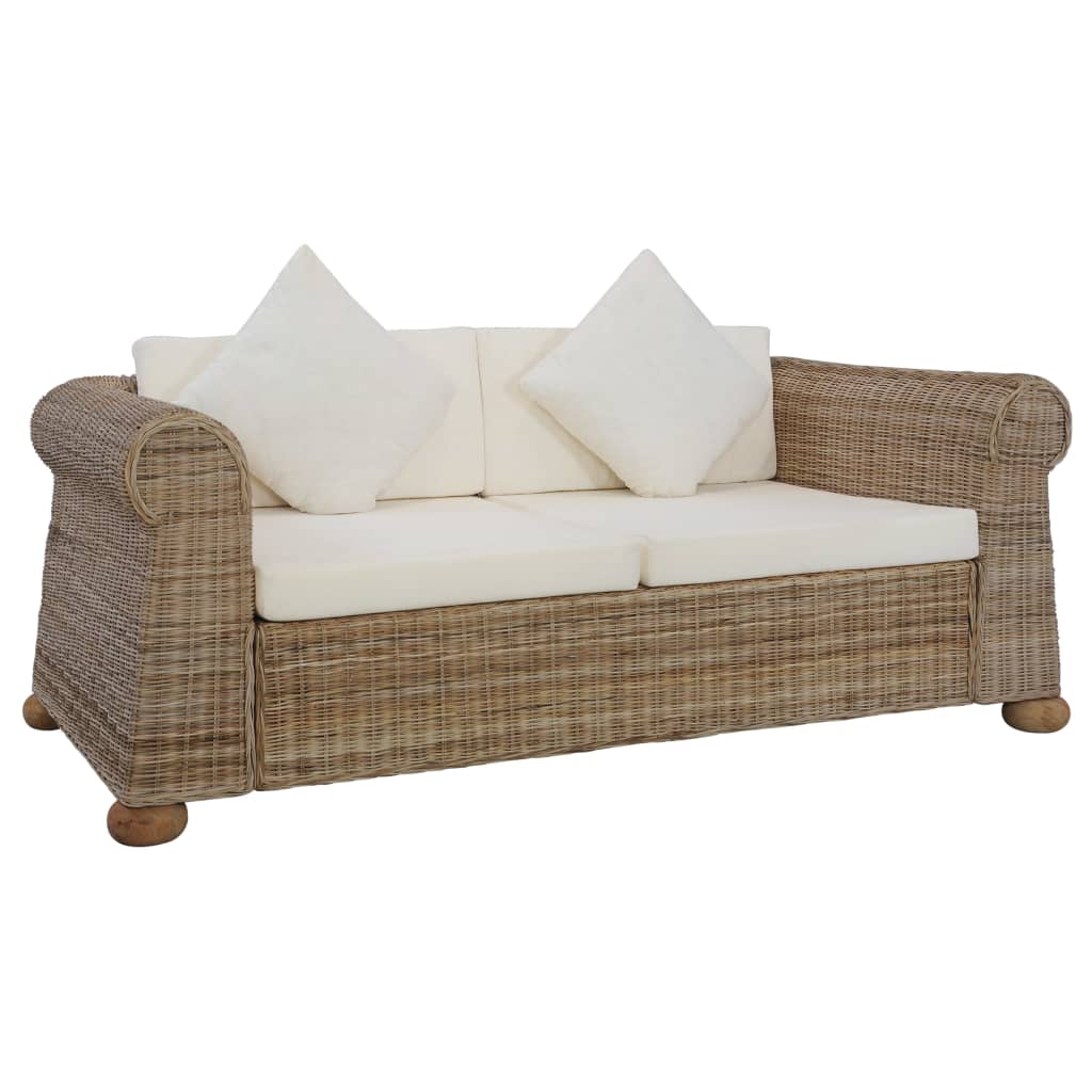 vidaXL divvietīgs dīvāns ar matračiem, dabīga rotangpalma