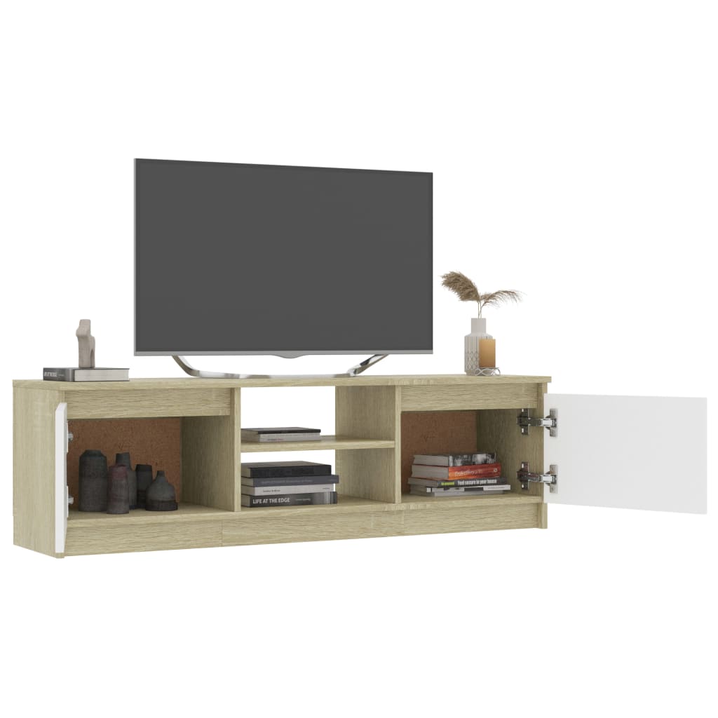 vidaXL TV skapītis, 120x30x35,5 cm, ozolkoka, balts, skaidu plāksne
