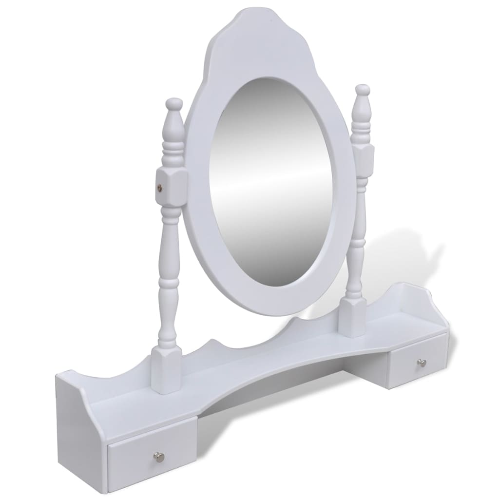 vidaXL spoguļgaldiņš ar soliņu, 7 atvilktnes, balts