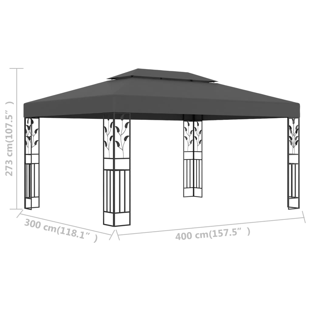 vidaXL dārza nojume ar dubulto jumtu, 3x4 m, antracītpelēka