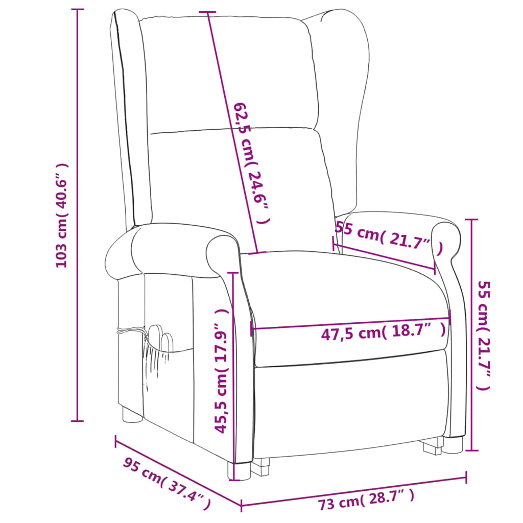 vidaXL masāžas krēsls, paceļams, atgāžams, melns audums