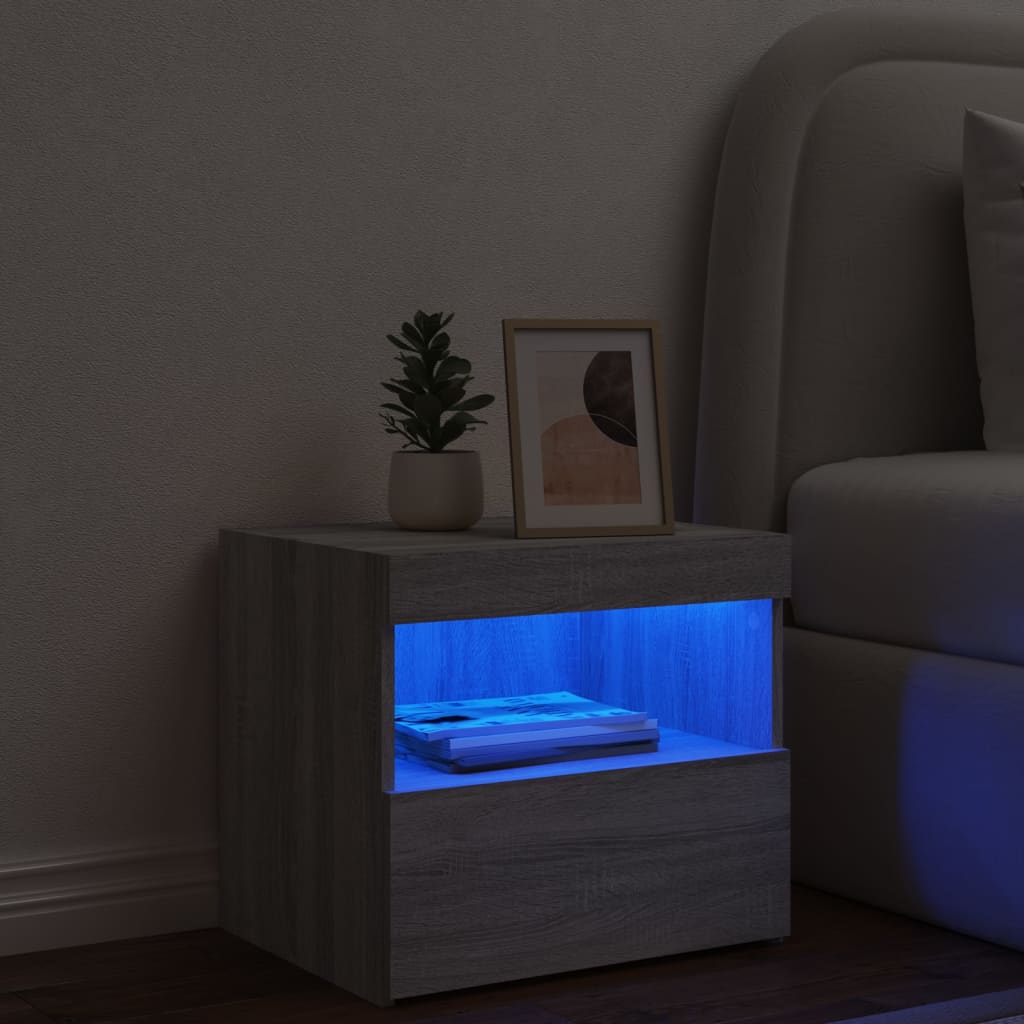 vidaXL naktsskapītis ar LED, pelēka ozola krāsa, 50x40x45 cm