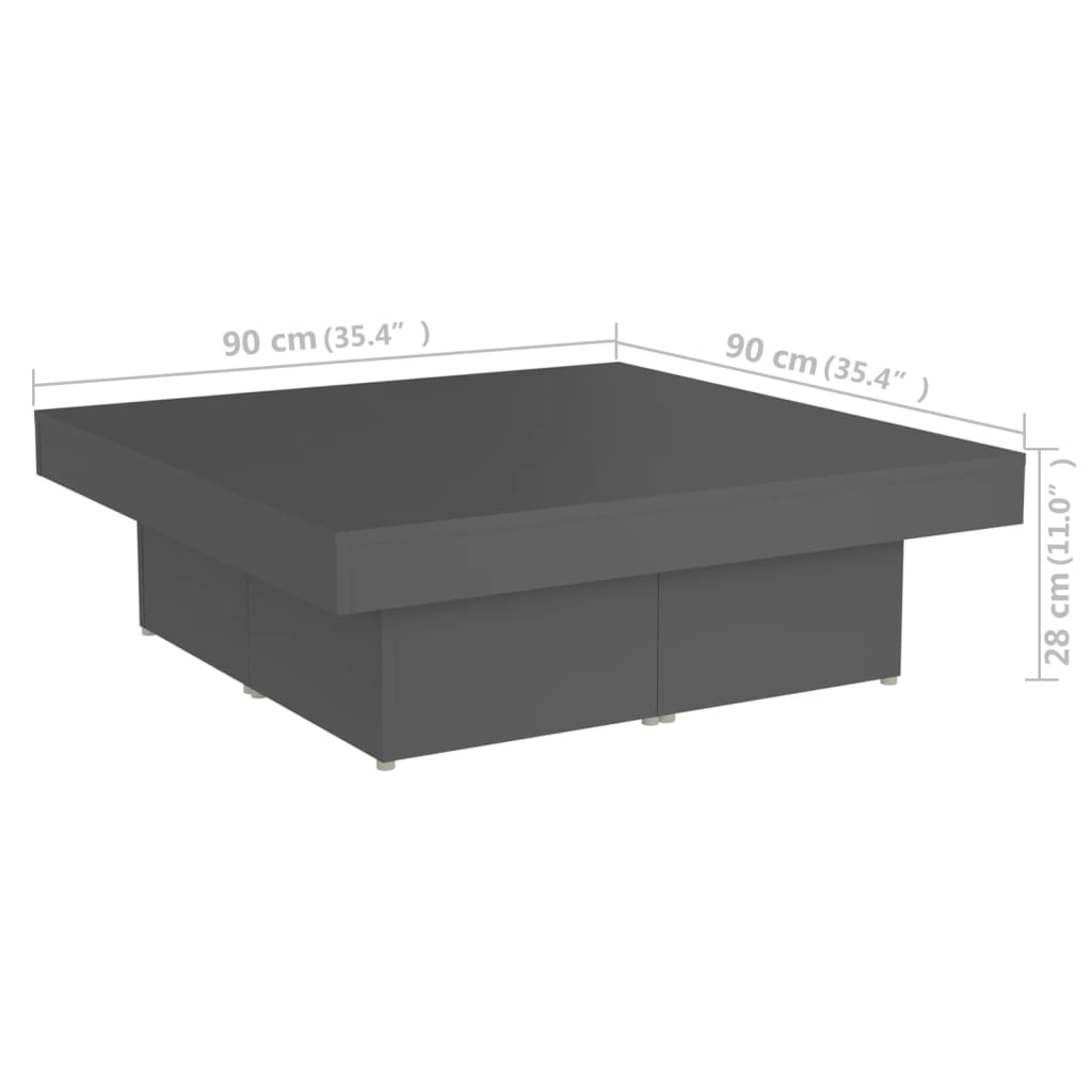 vidaXL kafijas galdiņš, pelēks, 90x90x28 cm, skaidu plāksne