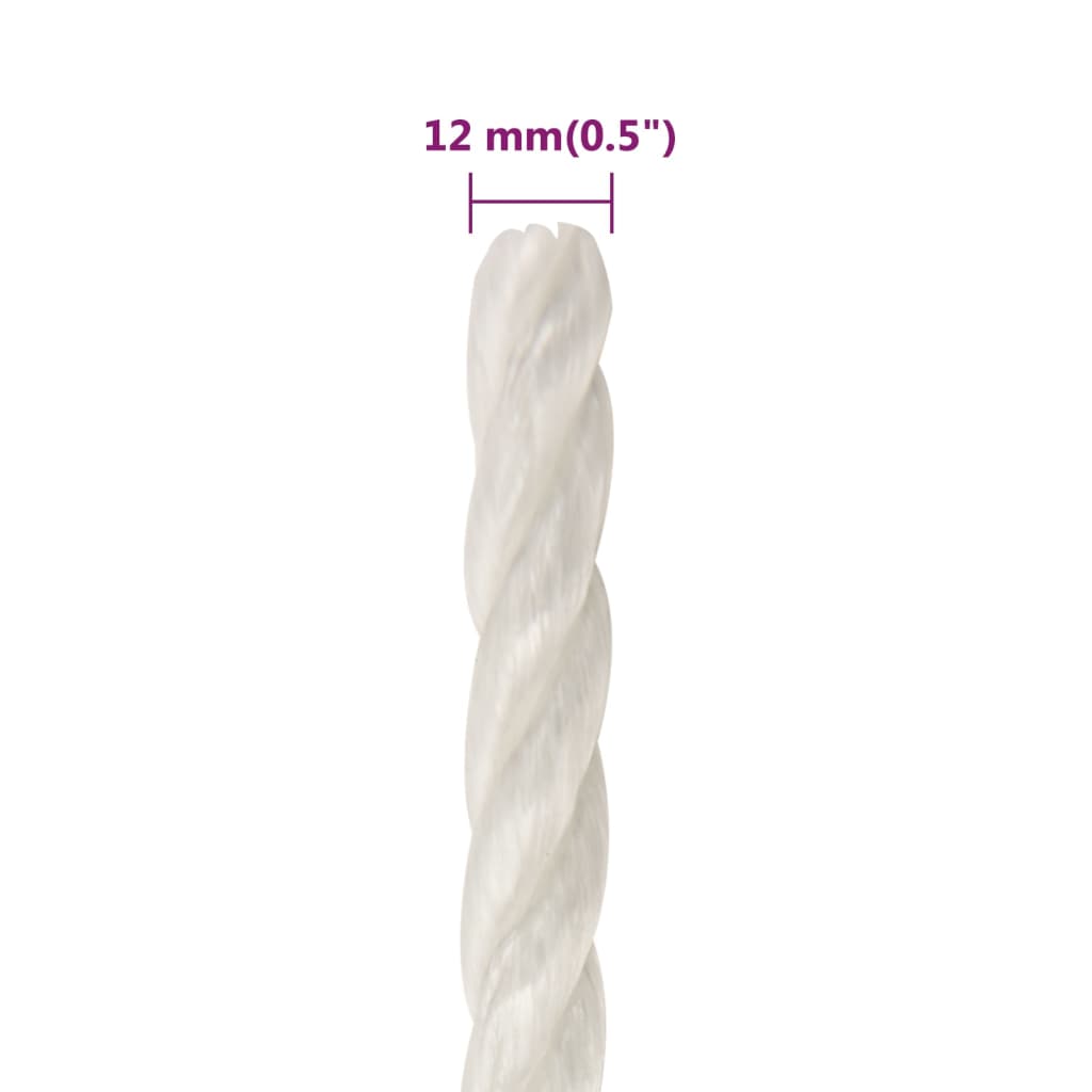 vidaXL darba virve, balta, 12 mm, 500 m, polipropilēns
