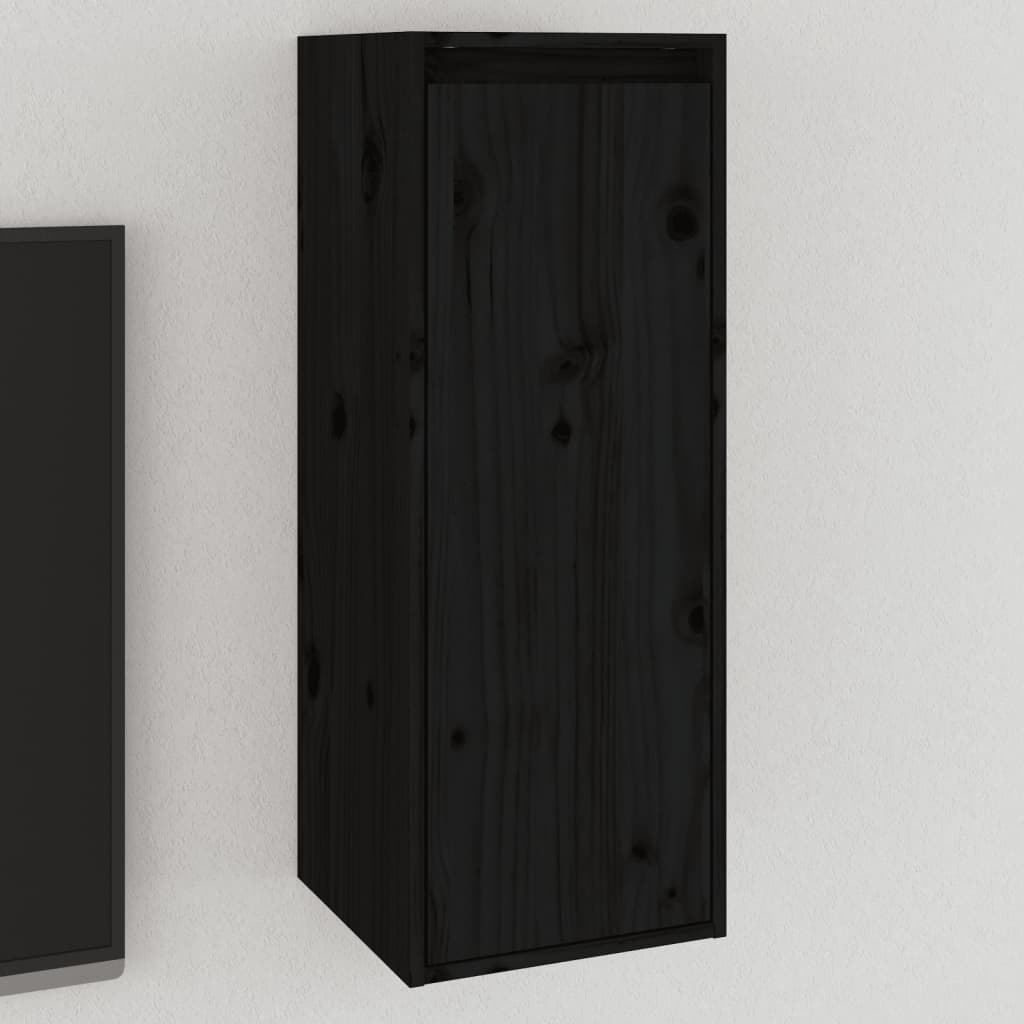 vidaXL sienas skapītis, melns, 30x30x80 cm, priedes masīvkoks