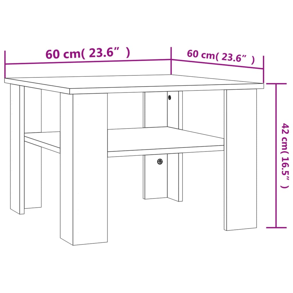 vidaXL kafijas galdiņš, 60x60x42 cm, ozolkoka krāsā, skaidu plāksne