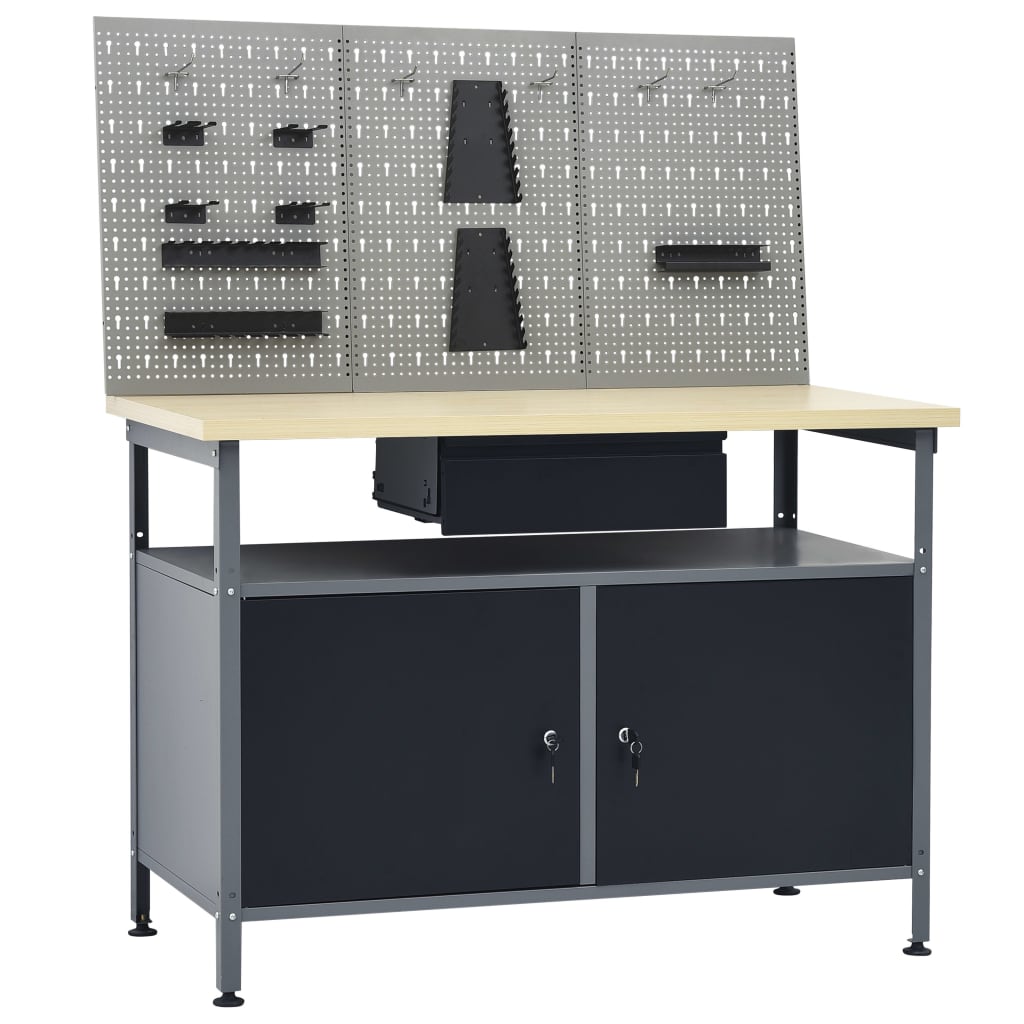 vidaXL darba galds ar 3 sienas paneļiem