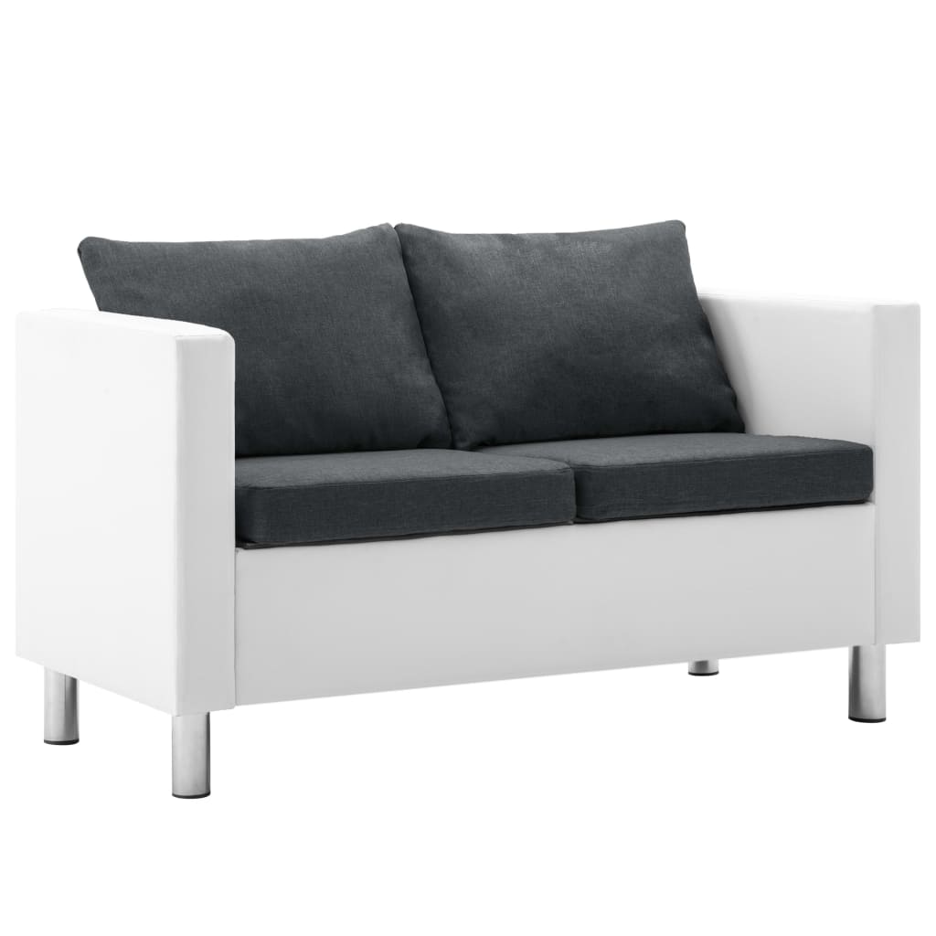 vidaXL divvietīgs dīvāns, balts un tumši pelēks, mākslīgā āda