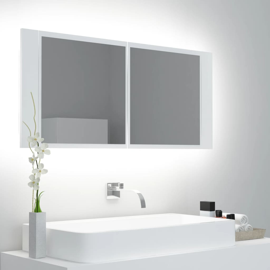 vidaXL vannasistabas spoguļskapītis ar LED, balts, 100x12x45cm, akrils