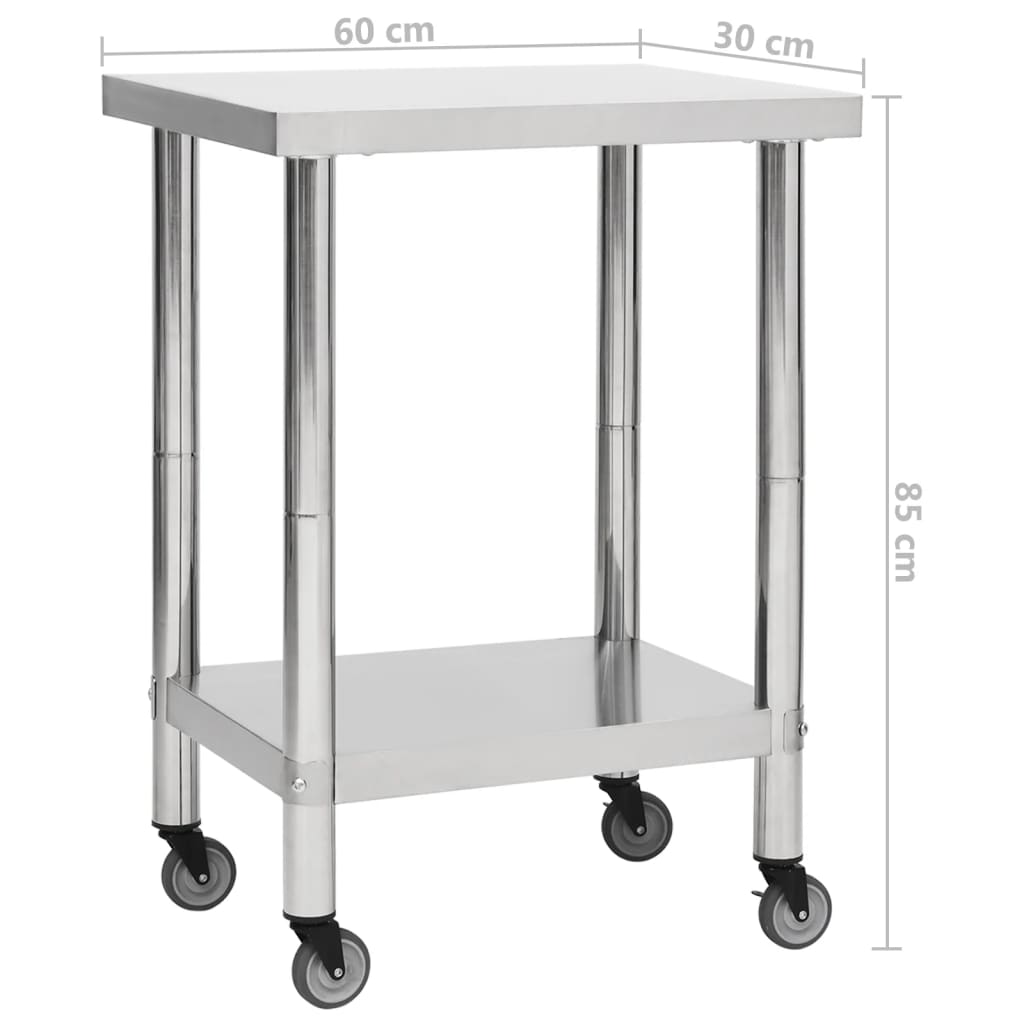 vidaXL virtuves darba galds, 60x30x85 cm, nerūsējošs tērauds