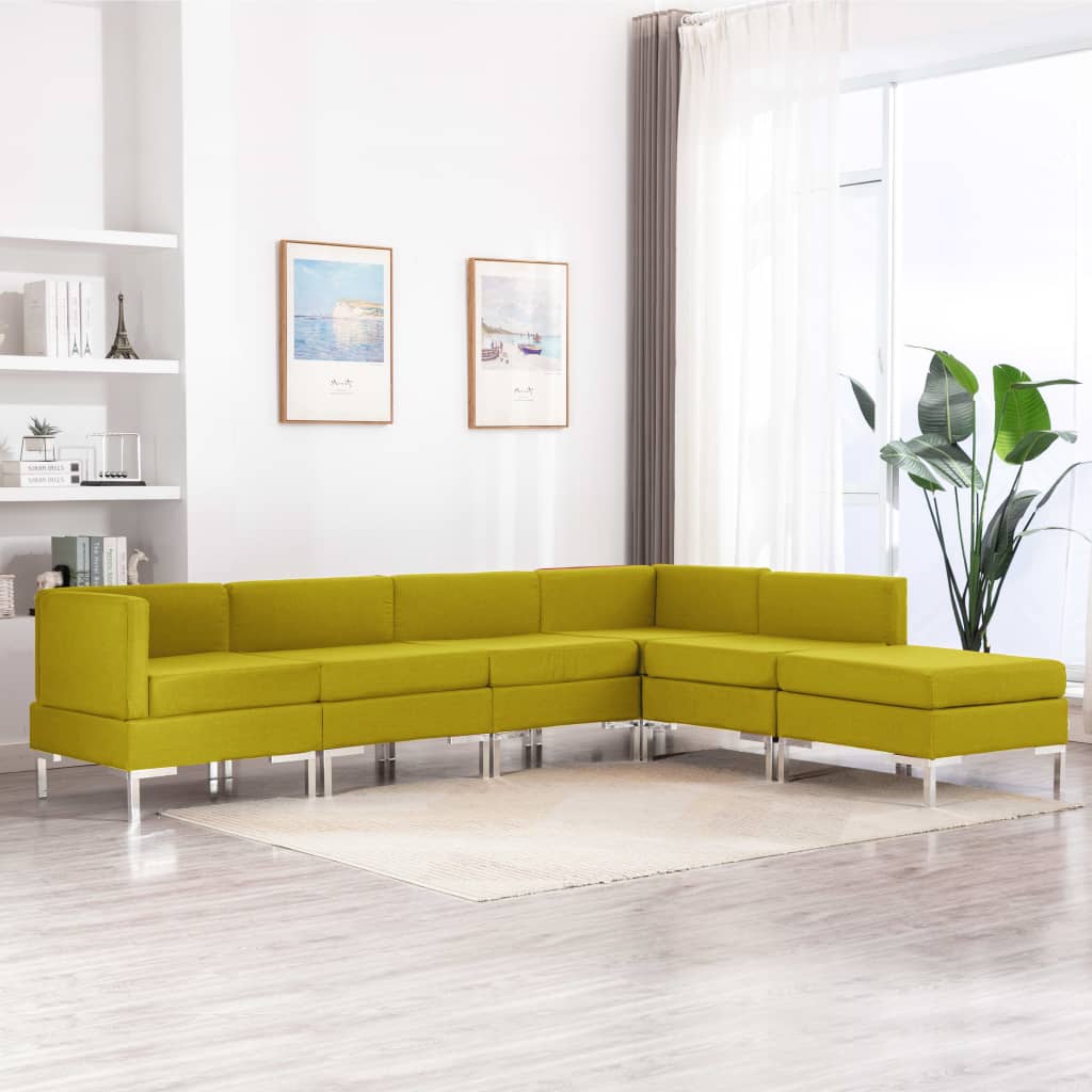 vidaXL sešdaļīgs dīvāna komplekts, dzeltens audums