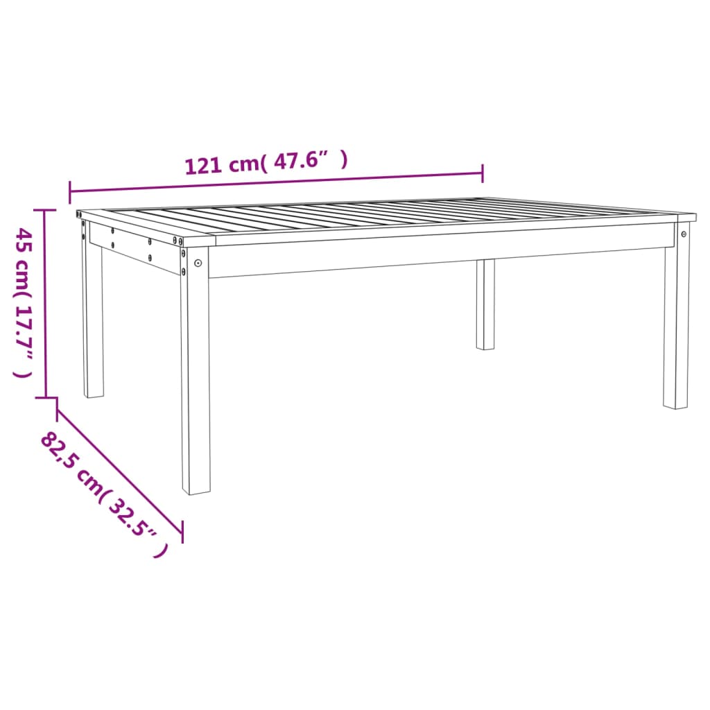 vidaXL dārza galds, balts, 121x82,5x45 cm, priedes masīvkoks