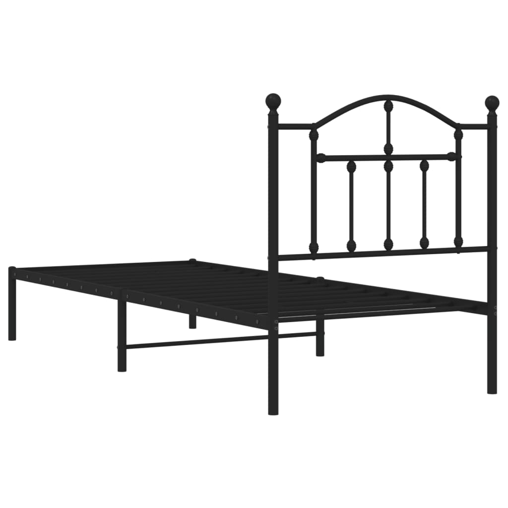 vidaXL gultas rāmis ar galvgali, melns metāls, 90x190 cm