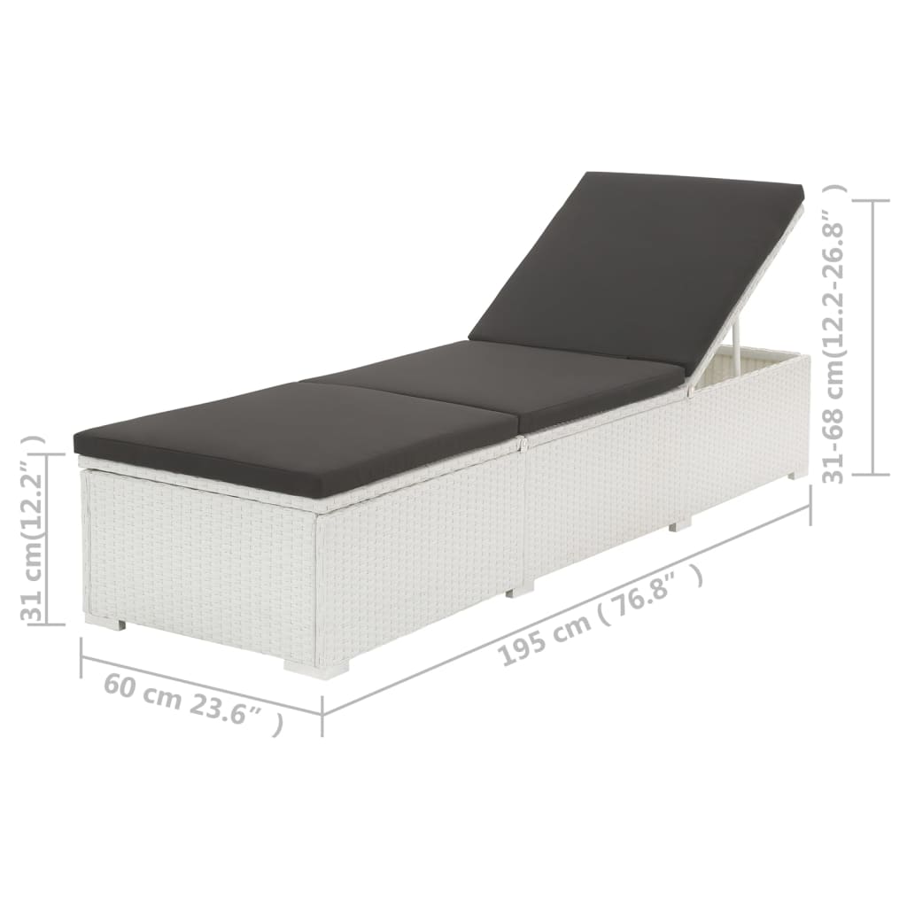 vidaXL sauļošanās zvilnis ar matraci, balta PE rotangpalma