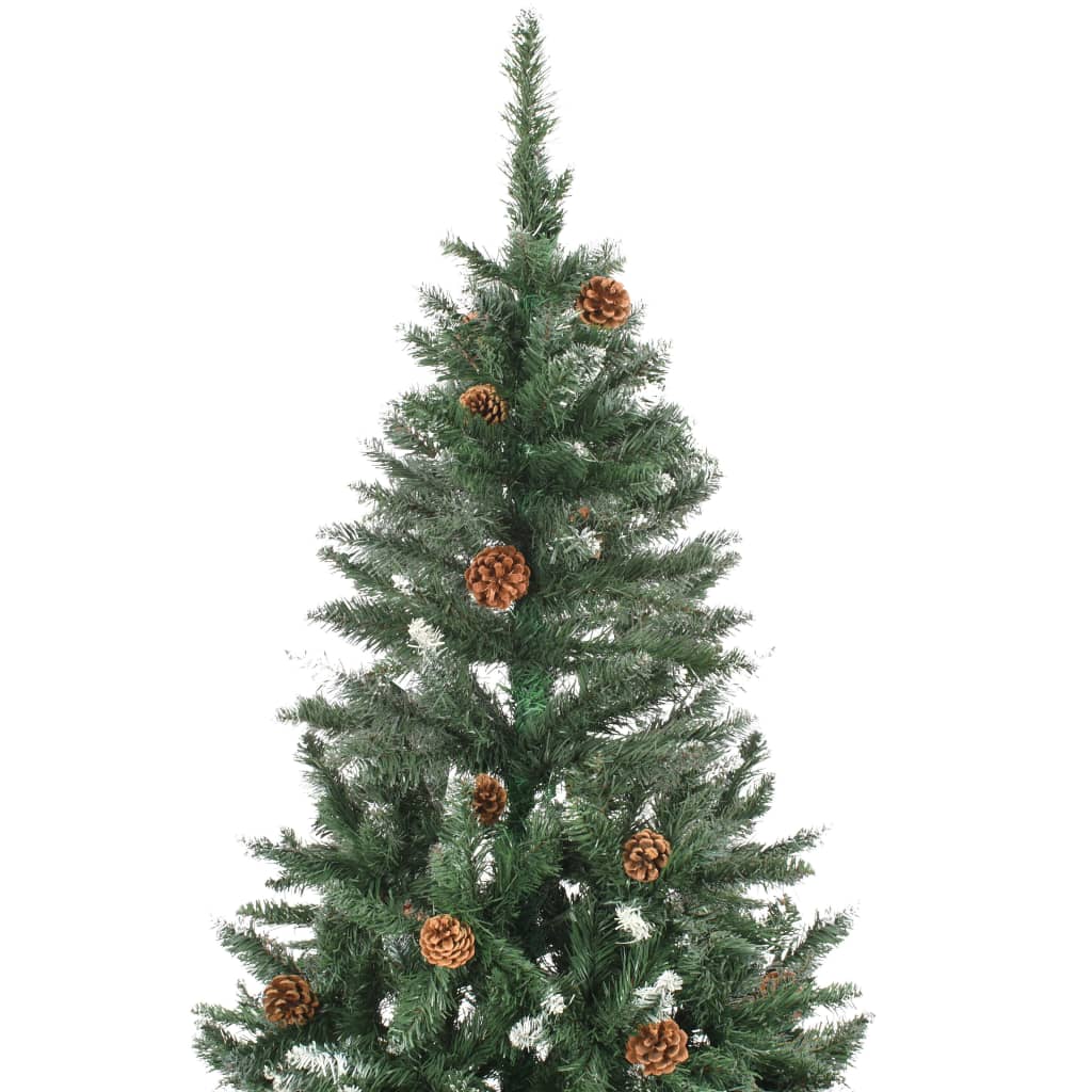 vidaXL mākslīgā Ziemassvētku egle, čiekuri, balti spīdumi, 180 cm