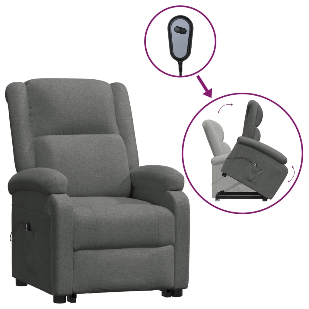 vidaXL atpūtas krēsls, paceļams, tumši pelēks audums