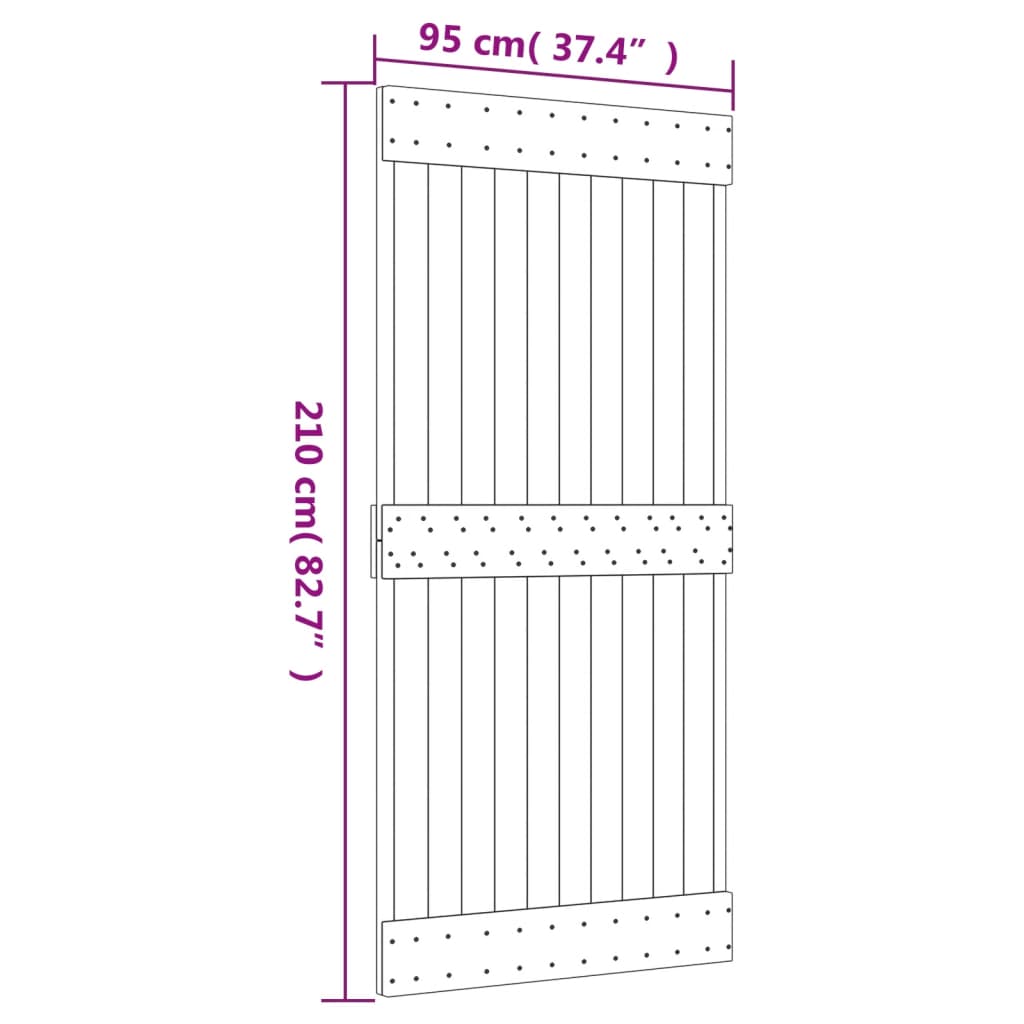 vidaXL bīdāmās durvis ar stiprinājumiem, 95x210 cm, priedes masīvkoks