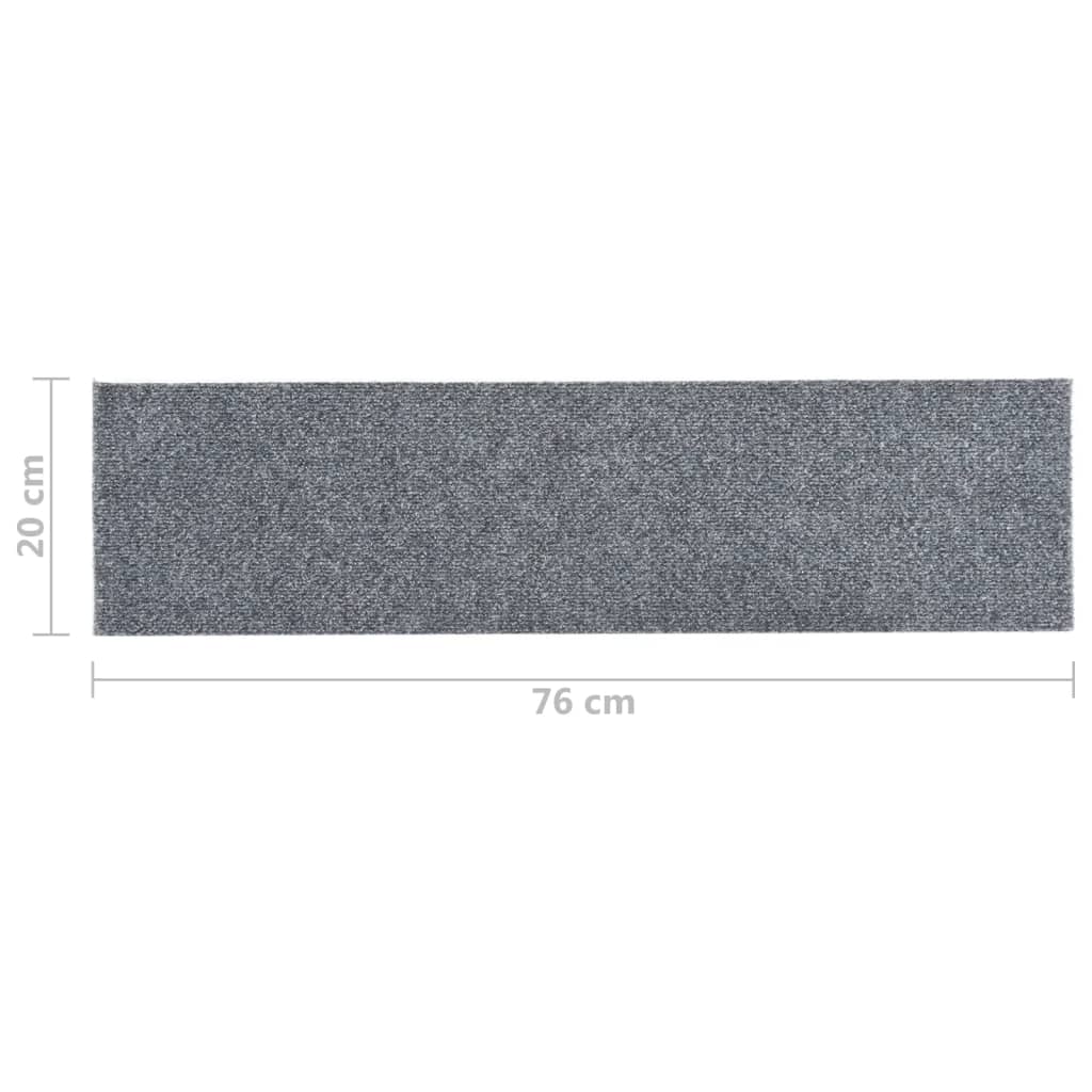 vidaXL kāpņu paklāji, 15 gab., pašlīmējoši, 76x20 cm, gaiši pelēki