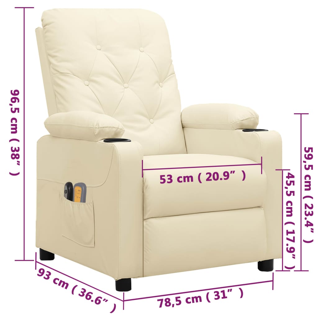 vidaXL elektrisks masāžas krēsls, krēmkrāsas mākslīgā āda