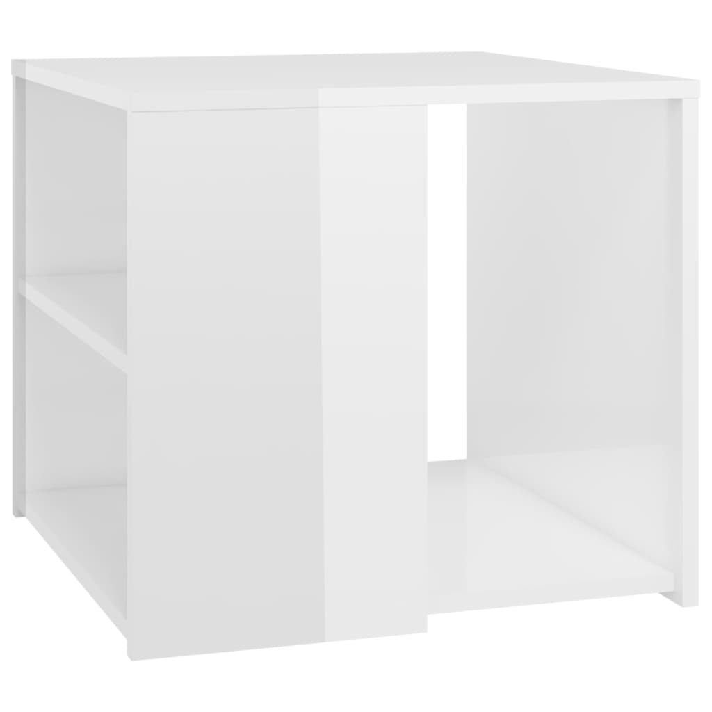 vidaXL galdiņš, spīdīgi balts, 50x50x45 cm, skaidu plāksne