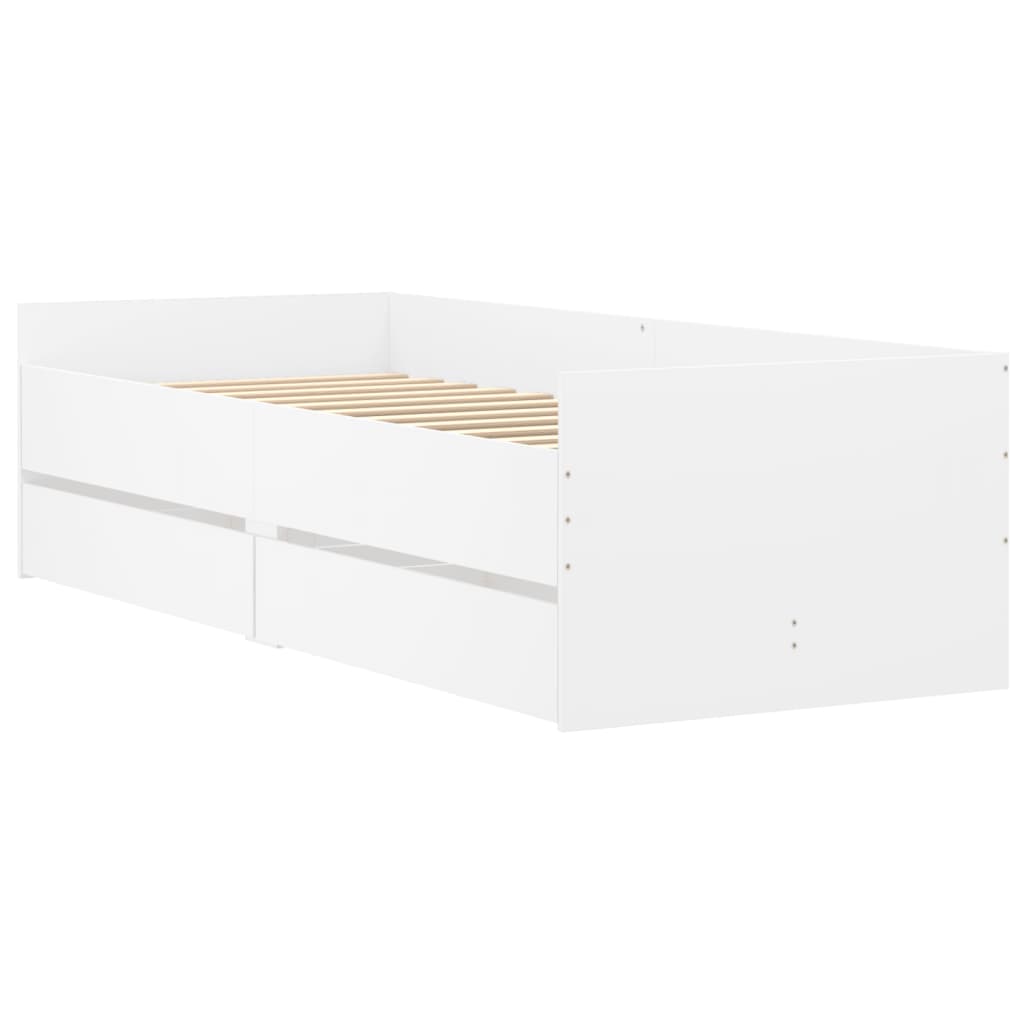 vidaXL gultas rāmis ar atvilktnēm, balts, 75x190 cm, vienvietīgs