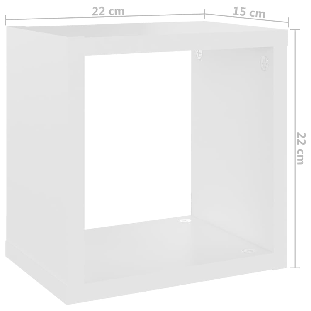 vidaXL kuba formas sienas plaukti, 6 gab., 22x15x22cm, balti, ozolkoka