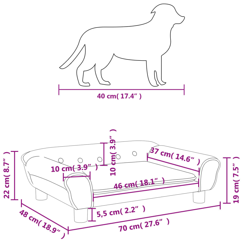 vidaXL gulta suņiem, gaiši pelēka, 70x48x22 cm, samts