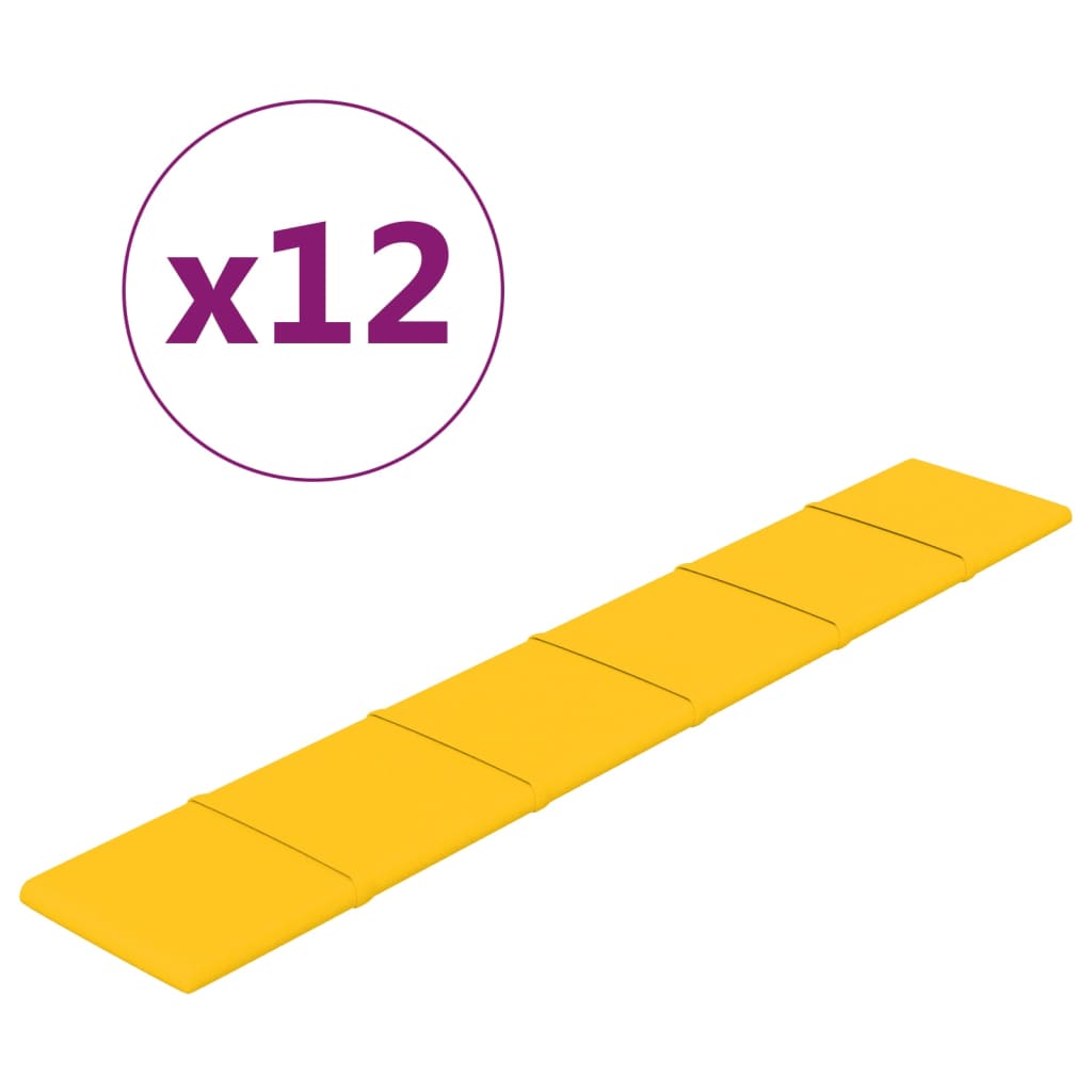 vidaXL sienas paneļi, 12 gab., dzelteni, 90x15 cm, samts, 1,62 m²