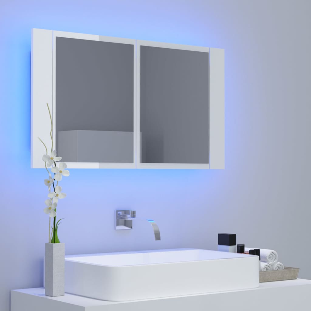 vidaXL vannasistabas spoguļskapītis ar LED, balts, 80x12x45 cm, akrils