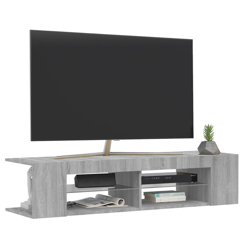 vidaXL TV galdiņš ar LED lampiņām, pelēka ozolkoka, 135x39x30 cm
