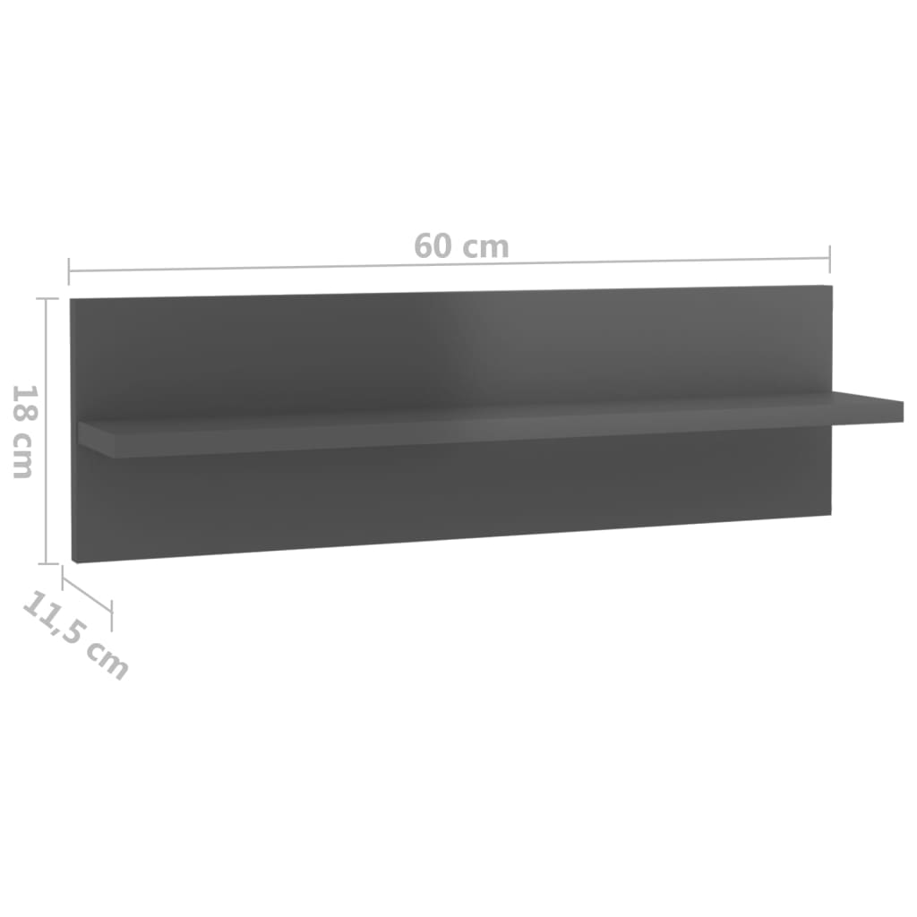 vidaXL sienas plaukti, 4 gab., pelēki, 60x11,5x18 cm, skaidu plāksne