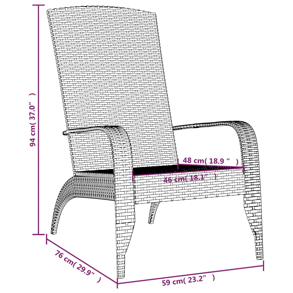 vidaXL dārza krēsls, pelēka PE rotangpalma