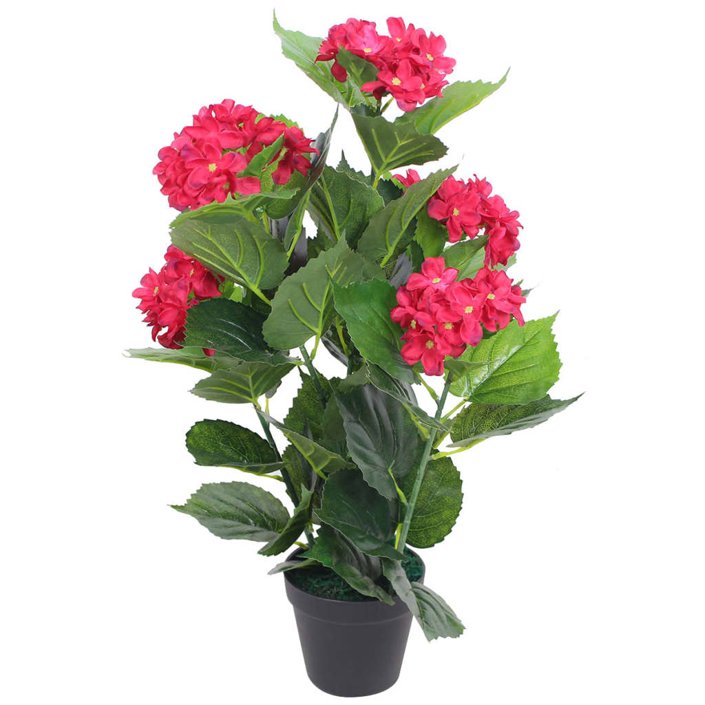vidaXL mākslīgais augs, hortenzija ar podiņu, 60 cm, sarkanas