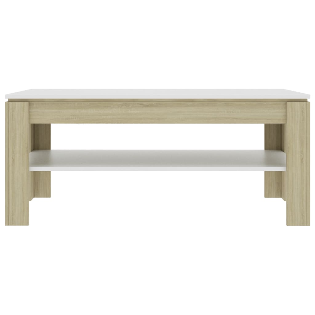 vidaXL kafijas galdiņš, 110x60x47 cm, balta, ozolkoka krāsa
