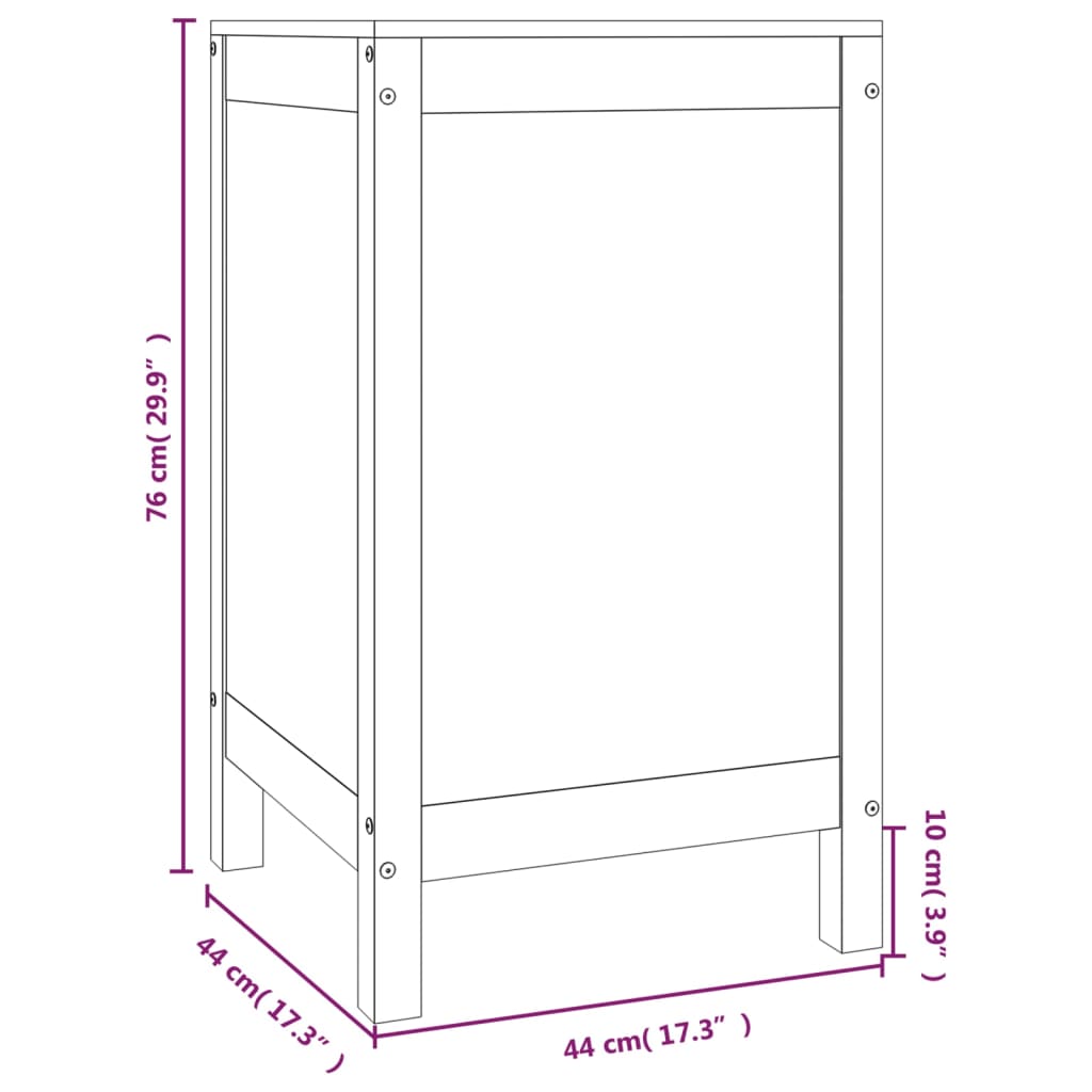 vidaXL veļas kaste, melna, 44x44x76 cm, priedes masīvkoks
