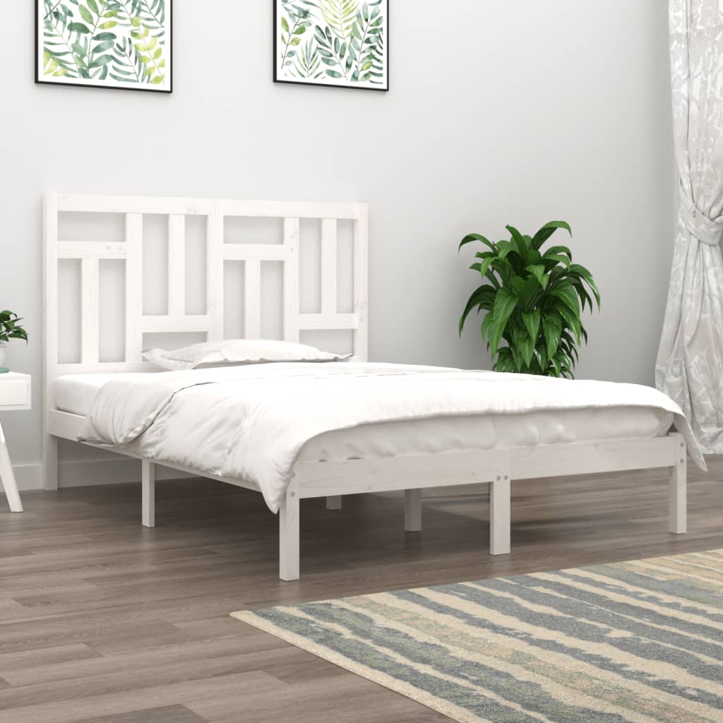 vidaXL gultas rāmis, balts, priedes masīvkoks, 150x200 cm, divvietīgs