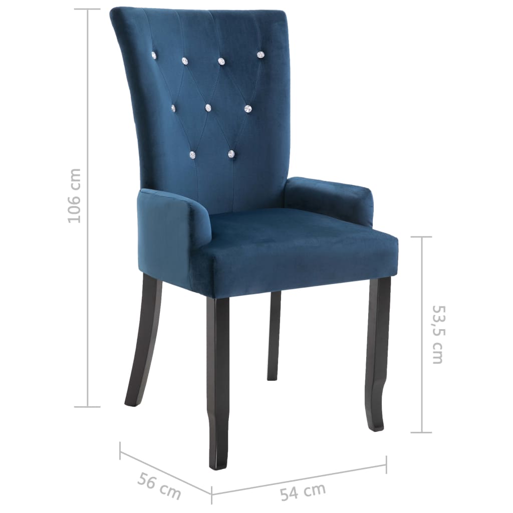 vidaXL virtuves krēsls ar roku balstiem, tumši zils samts