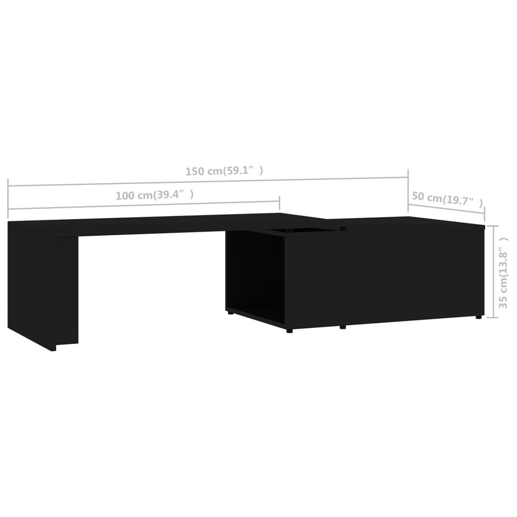 vidaXL kafijas galdiņš, melns, 150x50x35 cm, skaidu plāksne