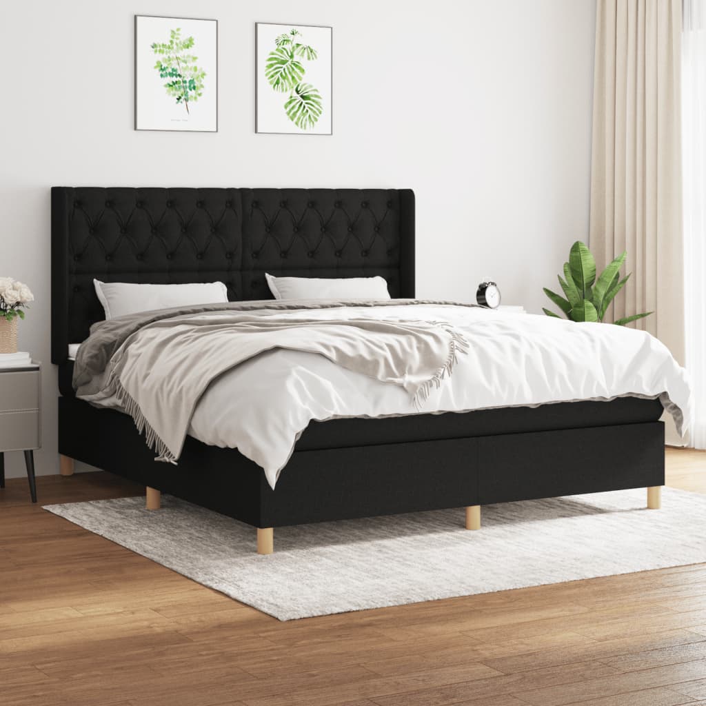 vidaXL atsperu gulta ar matraci, melns, 160x200 cm, audums