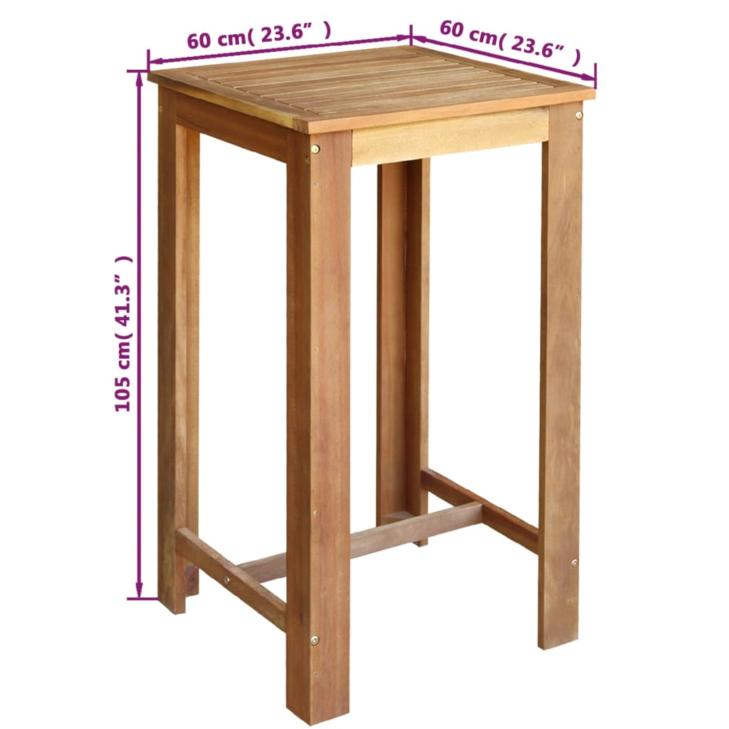 vidaXL bāra galds, 60x60x105 cm, akācijas masīvkoks
