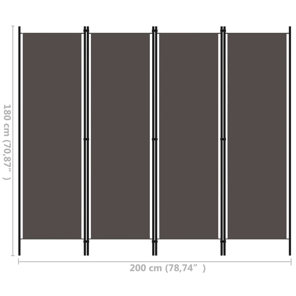 vidaXL 4-paneļu istabas aizslietnis, antracītpelēks, 200x180 cm
