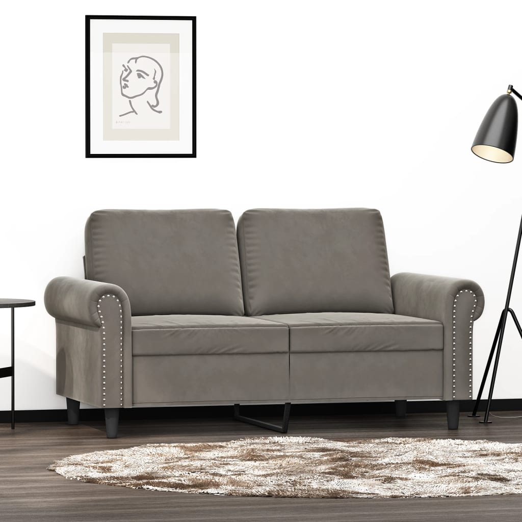 vidaXL divvietīgs dīvāns, gaiši pelēks, 120 cm, samts