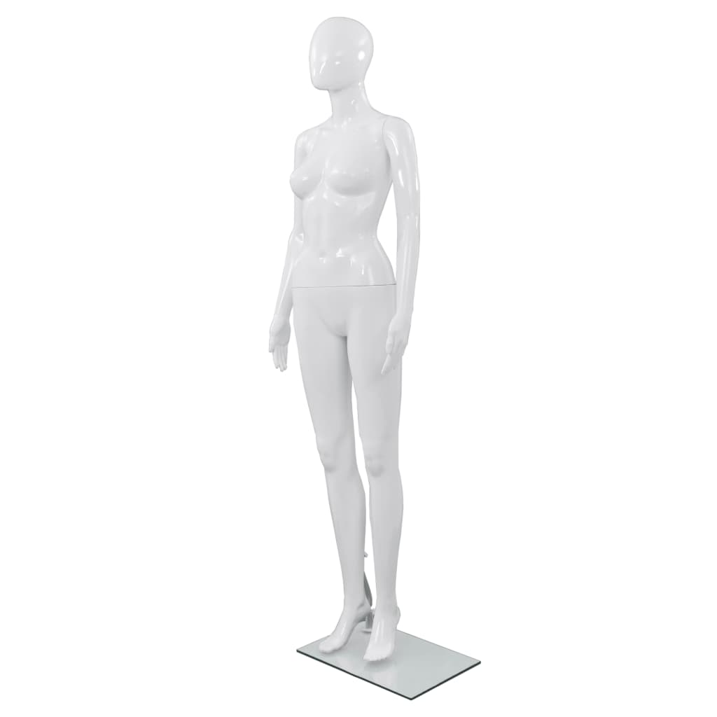 vidaXL sieviešu manekens, pilna auguma, stikla pamatne, 175 cm, balts