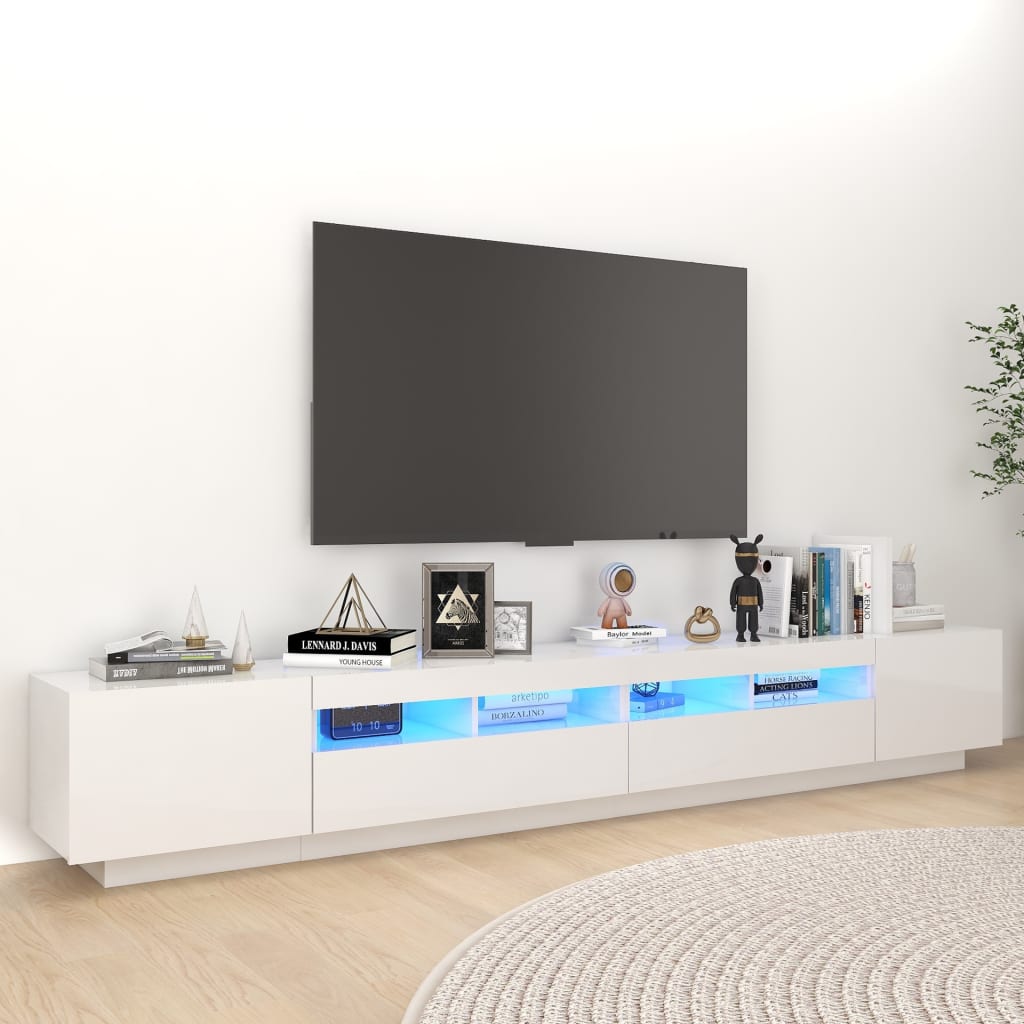 vidaXL TV skapītis ar LED lampiņām, 260x35x40 cm, spīdīgi balts