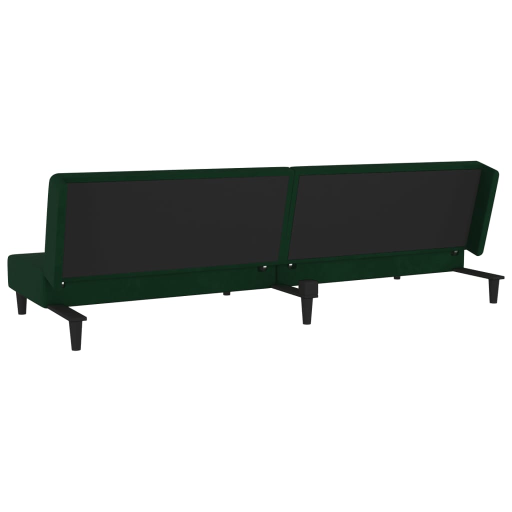 vidaXL 2-vietīga dīvāngulta ar diviem spilveniem, tumši zaļš samts