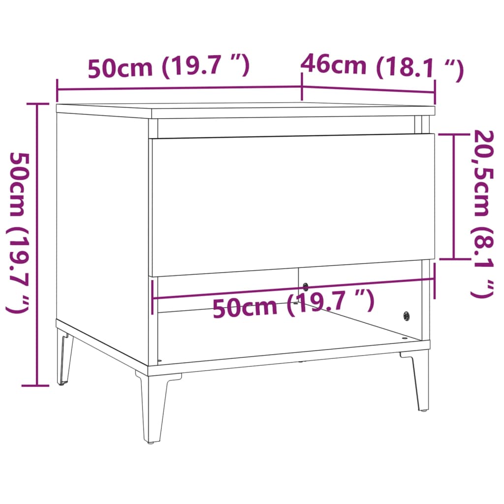 vidaXL galdiņš, betona pelēks, 50x46x50 cm, inženierijas koks